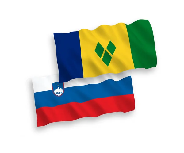 Bandiere Nazionali Tessuto Vettoriale Della Slovenia Saint Vincent Grenadine Isolate — Vettoriale Stock