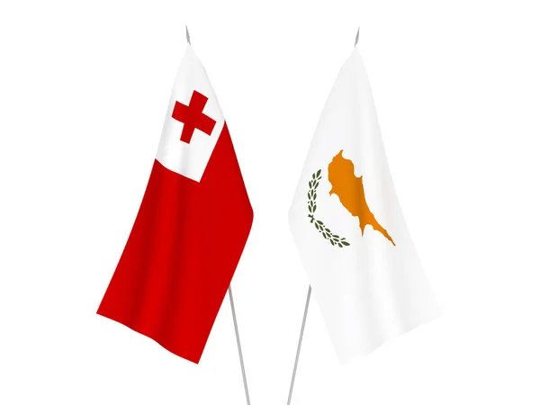 Nemzeti Szövet Zászlók Királyság Tonga Ciprus Elszigetelt Fehér Alapon Renderelés — Stock Fotó