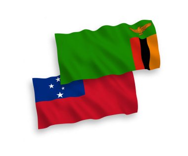 Beyaz zemin üzerinde bağımsız Samoa Eyaleti ve Zambiya Cumhuriyeti 'nin ulusal taşıyıcı kumaş bayrakları izole edilmiştir. 1 'e 2 oranında.