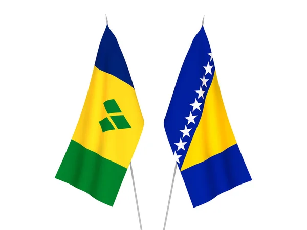 Bandeiras Tecido Nacional Bósnia Herzegovina São Vicente Granadinas Isoladas Fundo — Fotografia de Stock