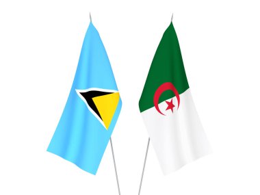 Cezayir ve Saint Lucia 'nın ulusal kumaş bayrakları beyaz arka planda izole edildi. 3d resimleme.