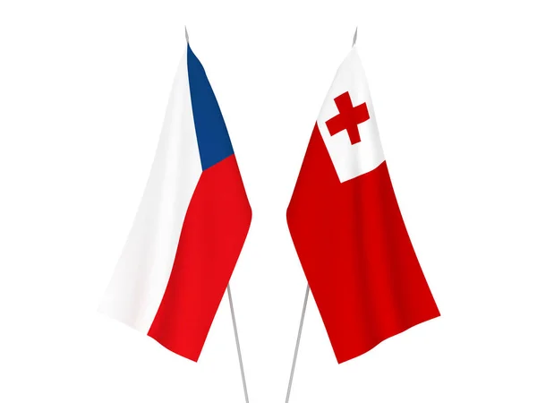 Narodowe Flagi Tkanin Królestwa Tonga Republiki Czeskiej Izolowane Białym Tle — Zdjęcie stockowe
