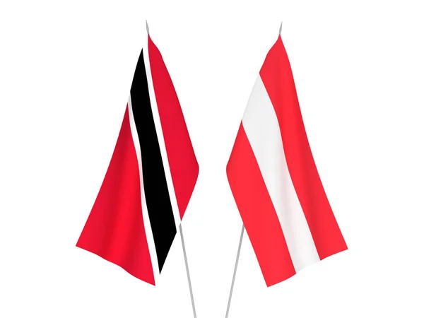 Banderas Nacionales Tela República Trinidad Tobago Austria Aisladas Sobre Fondo —  Fotos de Stock
