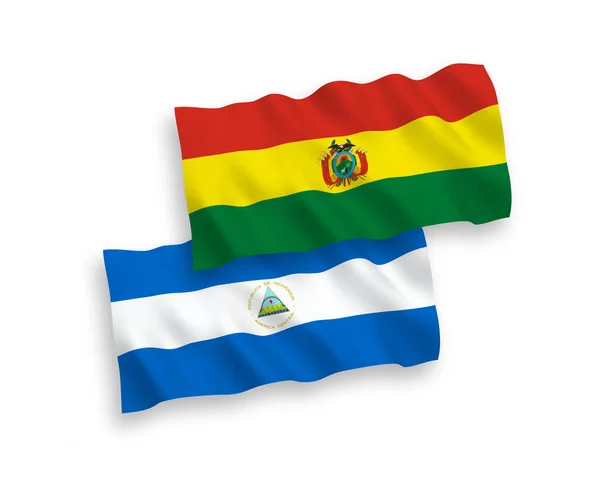 Drapeaux Nationaux Vague Tissu Vectoriel Nicaragua Bolivie Isolés Sur Fond — Image vectorielle