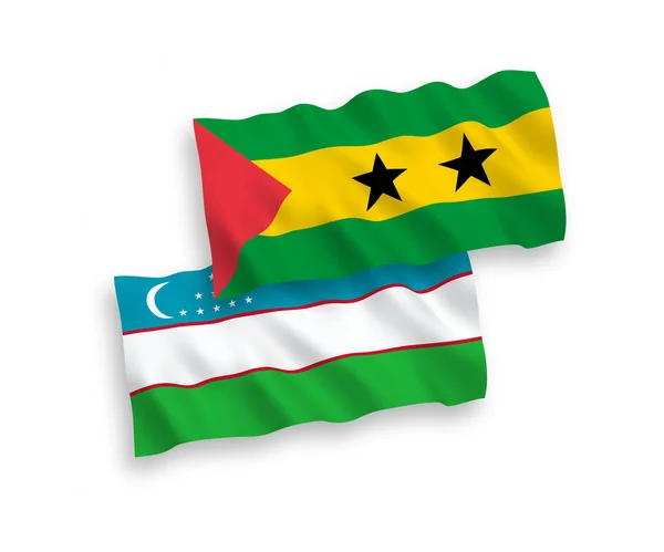 Banderas Nacionales Ondas Vectoriales Santo Tomás Príncipe Uzbekistán Aisladas Sobre — Vector de stock