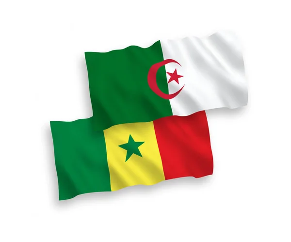 Senegal Cumhuriyeti Cezayir Ulusal Taşıyıcı Kumaş Bayrakları Beyaz Arka Planda — Stok Vektör