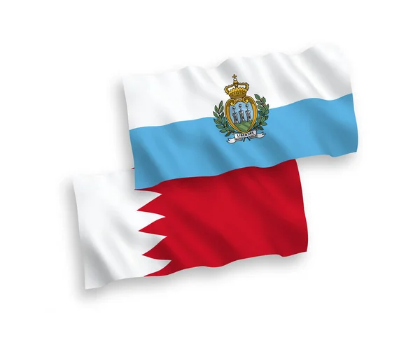 National Vector Fabric Wave Flags San Marino Bahrain Isolated White — Stock Vector