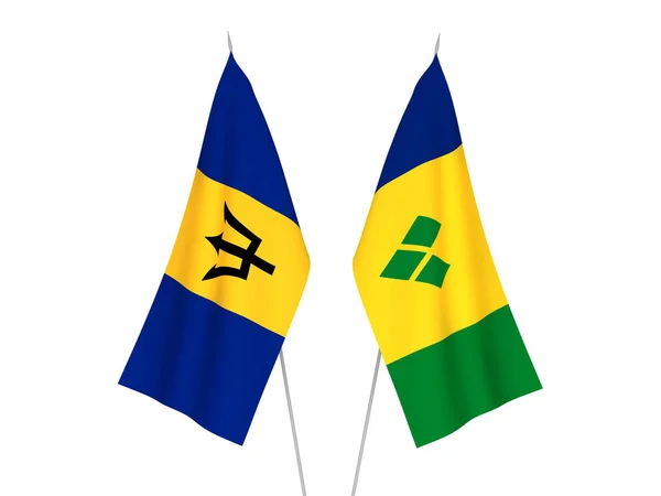 Nationale Stoffen Vlaggen Van Barbados Saint Vincent Grenadines Geïsoleerd Witte — Stockfoto