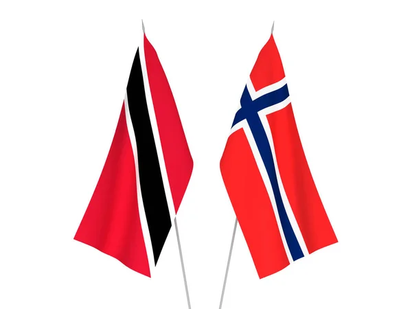 Banderas Nacionales Tela Noruega República Trinidad Tobago Aisladas Sobre Fondo —  Fotos de Stock