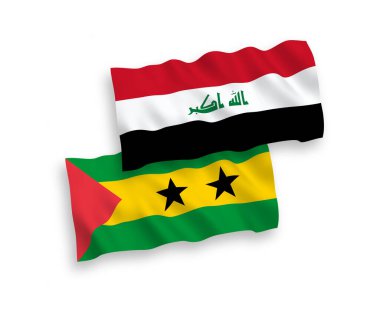 Beyaz arka planda izole edilmiş Aziz Thomas, Prens ve Irak 'ın ulusal taşıyıcı kumaş bayrakları. 1 'e 2 oranında.