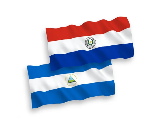 Bandeiras Onda Tecido Vetorial Nacional Nicarágua Paraguai Isoladas Fundo Branco —  Vetores de Stock