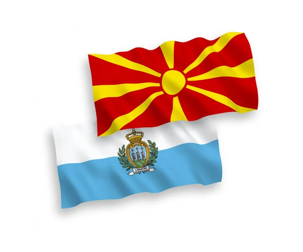 Beyaz Arka Planda San Marino Kuzey Makedonya Nın Ulusal Taşıyıcı — Stok Vektör