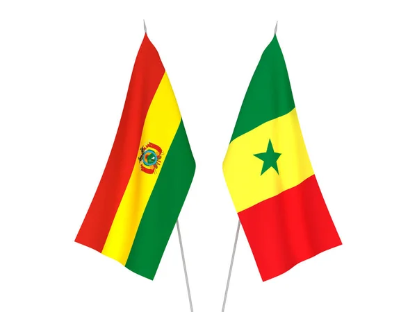 Banderas Nacionales Tela Bolivia República Senegal Aisladas Sobre Fondo Blanco —  Fotos de Stock
