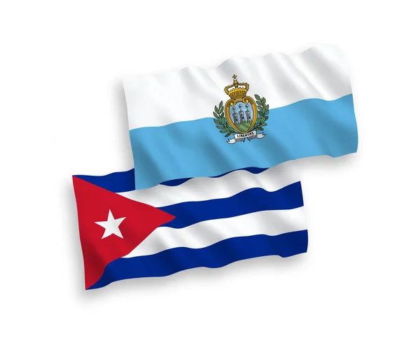 Drapeaux Nationaux Vague Tissu Vectoriel Saint Marin Cuba Isolés Sur — Image vectorielle