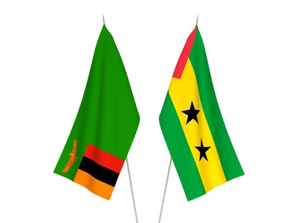 Nationalfahnen Von Saint Thomas Prince Republic Sambia Isoliert Auf Weißem — Stockfoto