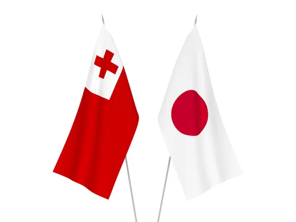 Japán Tonga Királyság Nemzeti Szövetzászlói Fehér Alapon Elszigetelve Renderelés Illusztráció — Stock Fotó