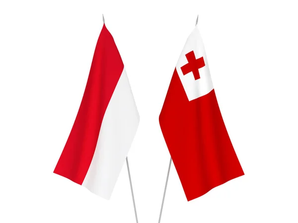 Bandeiras Tecido Nacional Reino Tonga Indonésia Isoladas Fundo Branco Ilustração — Fotografia de Stock