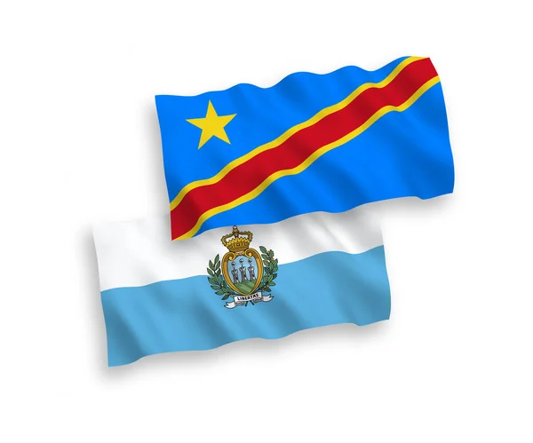 Nemzeti Vektor Szövet Hullám Zászlók San Marino Kongói Demokratikus Köztársaság — Stock Vector