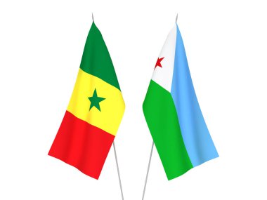 Senegal Cumhuriyeti ve Cibuti Cumhuriyeti bayrakları beyaz arka planda izole edildi. 3d resimleme.