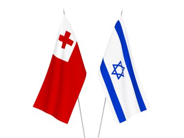 Tonga Krallığı ve İsrail 'in ulusal kumaş bayrakları beyaz arka planda izole edildi. 3d resimleme.