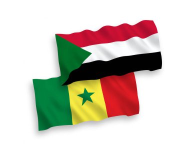 Senegal Cumhuriyeti ve Sudan 'ın ulusal taşıyıcı kumaş bayrakları beyaz arka planda izole edildi. 1 'e 2 oranında.