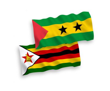 Beyaz arka planda Saint Thomas, Prince ve Zimbabwe 'nin ulusal taşıyıcı kumaş bayrakları izole edildi. 1 'e 2 oranında.