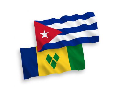 Beyaz arka planda Saint Vincent, Grenadine ve Küba 'nın ulusal taşıyıcı kumaş bayrakları izole edildi. 1 'e 2 oranında.