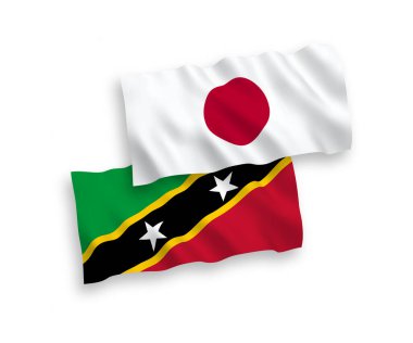 Japonya 'nın ulusal taşıyıcı kumaş bayrakları ve Saint Christopher Federasyonu ve Nevis beyaz arka planda izole edildi. 1 'e 2 oranında.