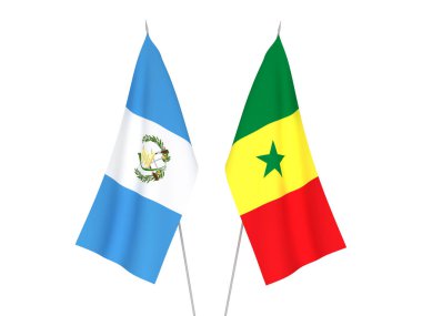 Senegal Cumhuriyeti ve Guatemala Cumhuriyeti bayrakları beyaz arka planda izole edilmiştir. 3d resimleme.
