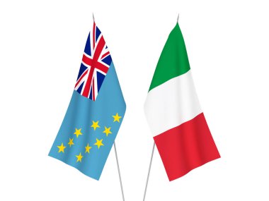 Beyaz arka planda İtalya ve Tuvalu 'nun ulusal kumaş bayrakları izole edildi. 3d resimleme.