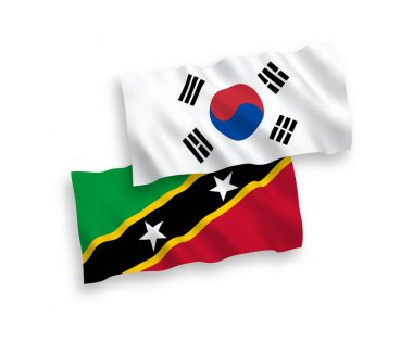 Beyaz arka planda Güney Kore ve Saint Christopher Federasyonu ve Nevis 'in ulusal taşıyıcı kumaş bayrakları var. 1 'e 2 oranında.