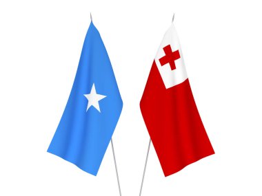 Beyaz arka planda Somali ve Tonga Krallığı 'nın ulusal kumaş bayrakları izole edildi. 3d resimleme.