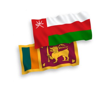 Umman Sultanlığı ve Sri Lanka Demokratik Sosyalist Cumhuriyeti 'nin bayrakları beyaz arka planda izole edildi. 1 'e 2 oranında.