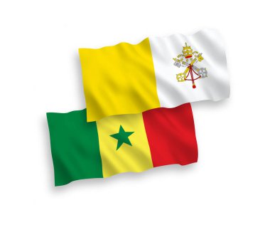 Senegal Cumhuriyeti ve Vatikan 'ın ulusal taşıyıcı kumaş bayrakları beyaz arka planda izole edildi. 1 'e 2 oranında.