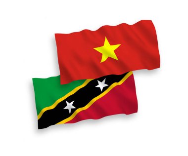 Beyaz arka planda Saint Christopher, Nevis ve Vietnam Federasyonu 'nun ulusal taşıyıcı kumaş bayrakları izole edildi. 1 'e 2 oranında.