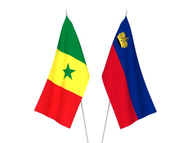 National fabric flags of Republic of Senegal and Liechtenstein isolated on white background. 3d rendering illustration.