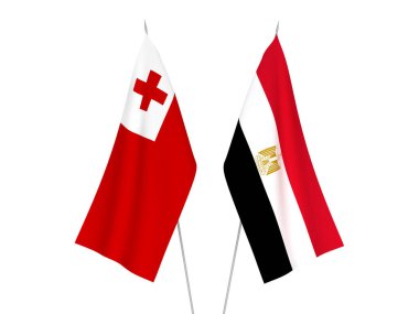 National fabric flags of Egypt and Kingdom of Tonga isolated on white background. 3d rendering illustration.