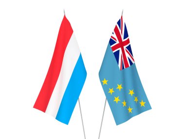 National fabric flags of Luxembourg and Tuvalu isolated on white background. 3d rendering illustration.