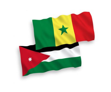 National vector fabric wave flags of Republic of Senegal and Hashemite Kingdom of Jordan isolated on white background. 1 to 2 proportion.
