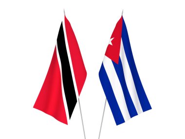 National fabric flags of Cuba and Republic of Trinidad and Tobago isolated on white background. 3d rendering illustration.