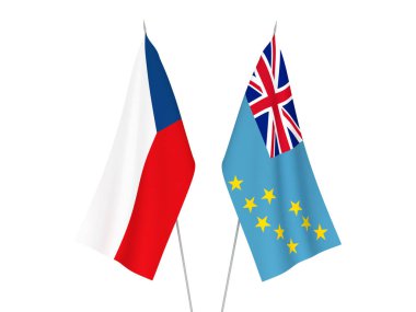 National fabric flags of Tuvalu and Czech Republic isolated on white background. 3d rendering illustration.