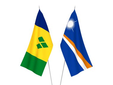 National fabric flags of Saint Vincent and the Grenadines and Republic of the Marshall Islands isolated on white background. 3d rendering illustration.