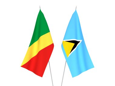 National fabric flags of Saint Lucia and Republic of the Congo isolated on white background. 3d rendering illustration.