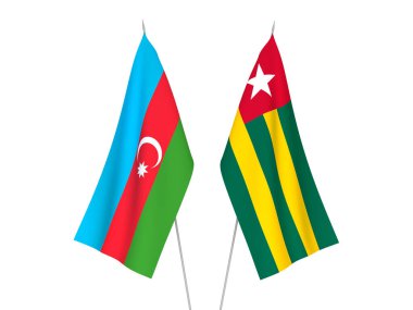 National fabric flags of Republic of Azerbaijan and Togolese Republic isolated on white background. 3d rendering illustration.