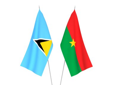 National fabric flags of Saint Lucia and Burkina Faso isolated on white background. 3d rendering illustration.