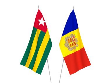 National fabric flags of Andorra and Togolese Republic isolated on white background. 3d rendering illustration.