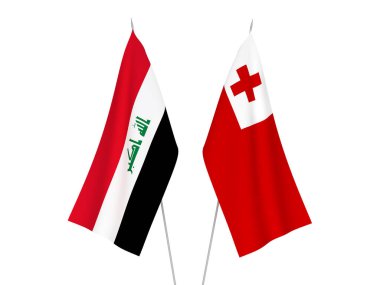 National fabric flags of Iraq and Kingdom of Tonga isolated on white background. 3d rendering illustration.