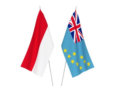 National fabric flags of Tuvalu and Indonesia isolated on white background. 3d rendering illustration.