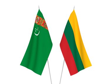 National fabric flags of Lithuania and Turkmenistan isolated on white background. 3d rendering illustration.