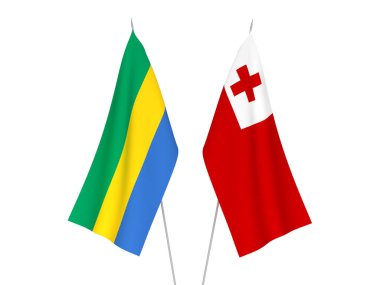 National fabric flags of Gabon and Kingdom of Tonga isolated on white background. 3d rendering illustration.